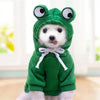 Sudadera con temática de rana linda con grandes ojos y cara de perro blanco esponjoso dentro.