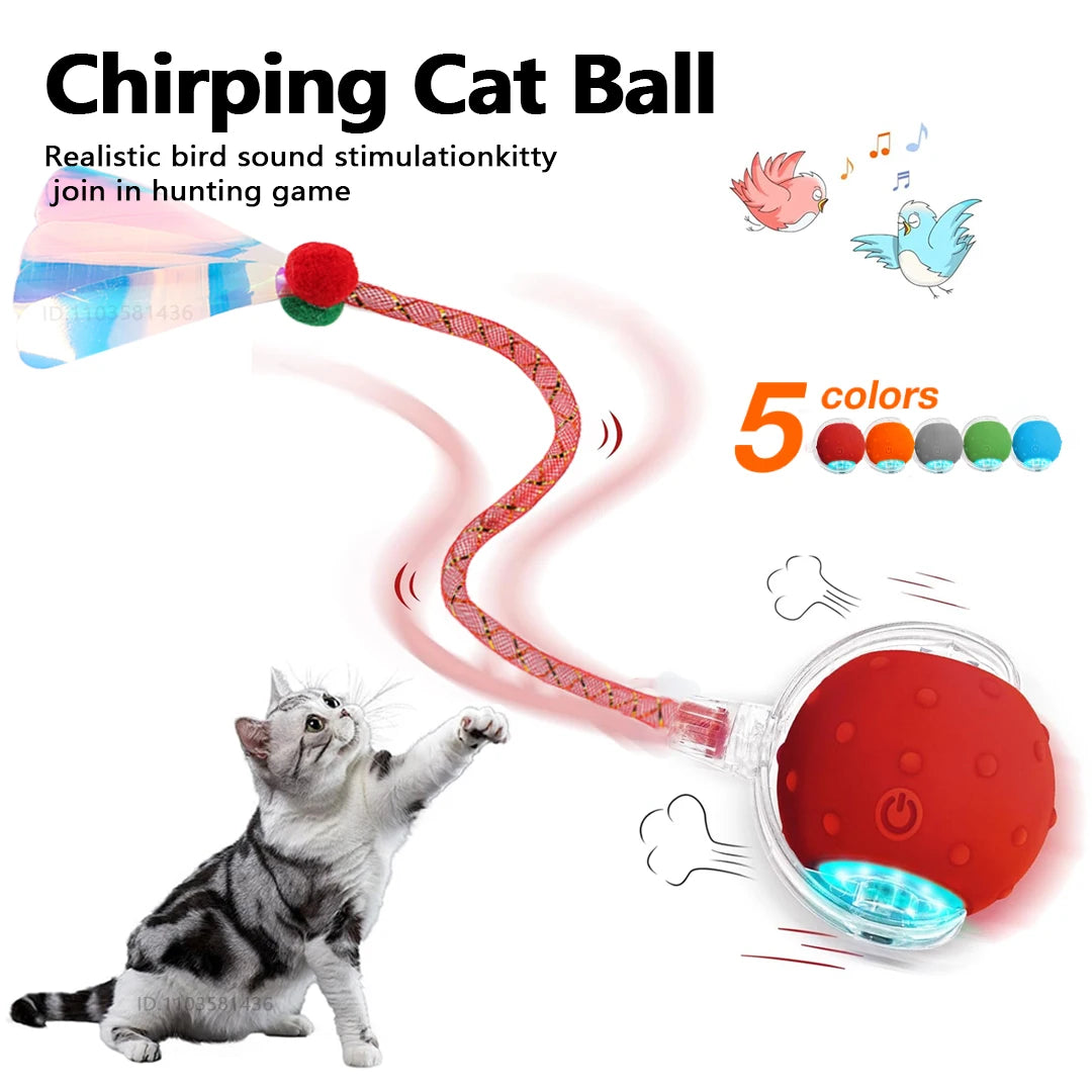 Realistischer Vogel-Sound-Stimulations-Katzenballspielzeug mit rosa und roter Schnur und fünf Farboptionen.