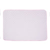 A square pink quilted washable cooling dog mat made of ice silk fabric.