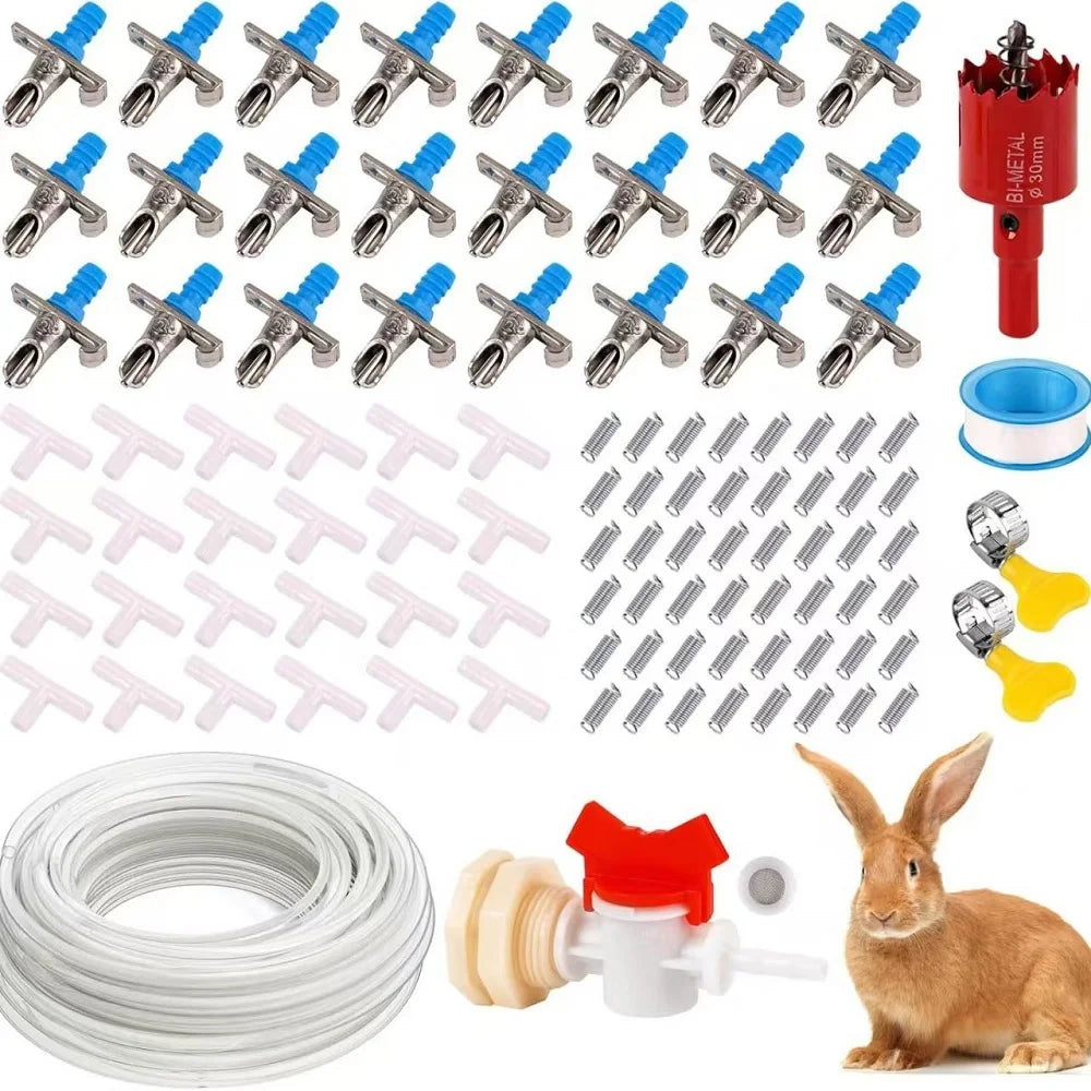 Automatic rabbit drinking nipple waterer kit with a silicone tube and a plastic feeder component