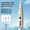 A white pet grooming trimmer with an intelligent display and LED lighting is shown against a light blue background.