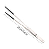 Stainless steel reptile feeding tongs with rubber tips shown diagonally.