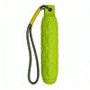 A lime green durable EVA chew toy for large dogs with a yellow lanyard.