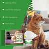 A ginger cat sits next to a white diffuser bottle and packaging for a calming pheromone product.