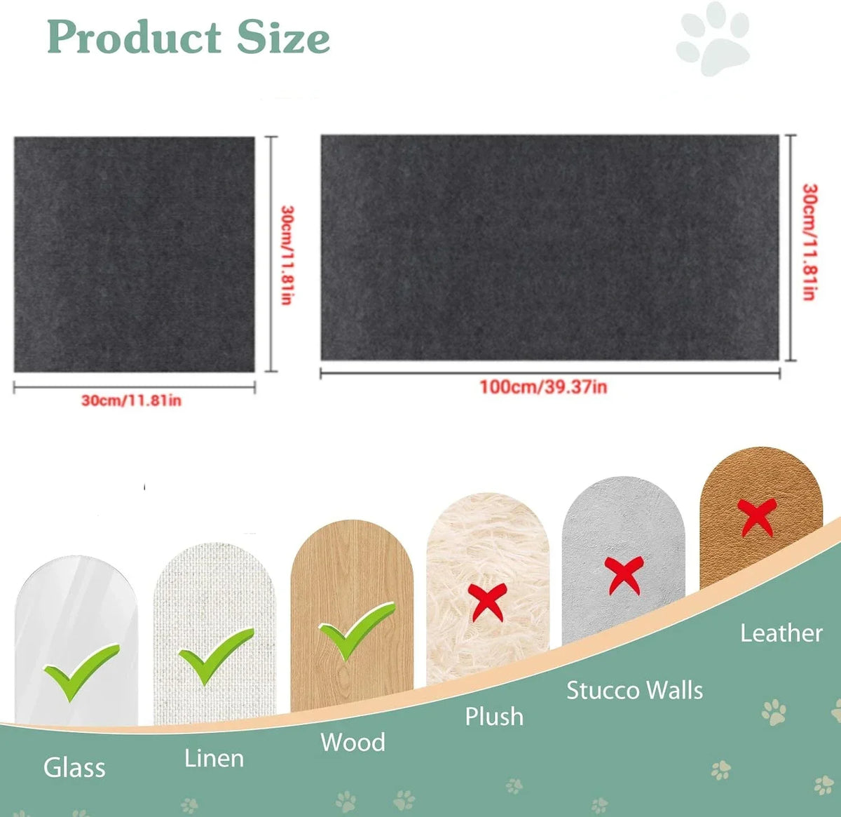Rechteckige graue Katzenkratzmatte neben Glas, Leinen, Holz und Stuckwänden.