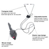 A black triangular hook toy with an elastic rope designed for cats to play.