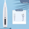 A pearly white waterproof LED pet hair trimmer for dogs is shown standing upright next to its simple version components.