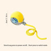 Yellow electric cat ball toy with a clear sphere and yellow cord for interactive play
