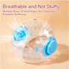 A clear plastic hamster exercise ball with multiple vent holes and air convection features.