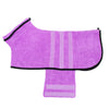 Purple quick-dry microfiber dog robe for large breeds with black trim and stripes