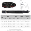 Black tactical dog collar shown with diagrams and size chart for medium to large breeds