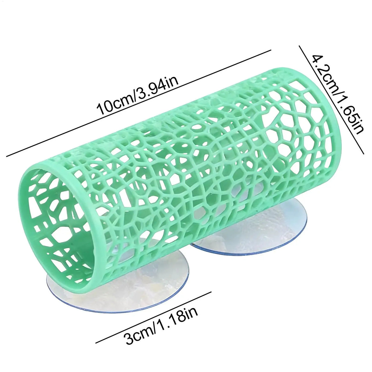 Green aquarium hideout tube with suction cups for betta and small fish