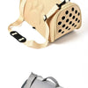 A tan breathable pet carrier bag for cats and small dogs with a padded design and mesh ventilation.