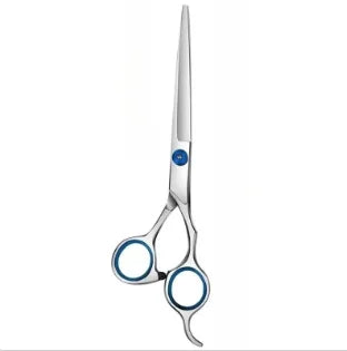 Professional stainless steel pet grooming scissors set with blue accents