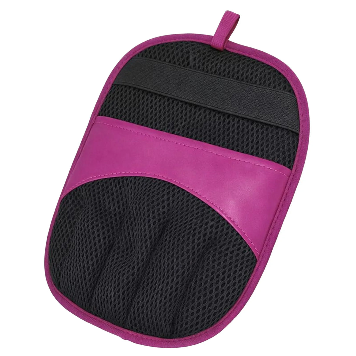 A pair of pink and black electrostatic pet hair removal gloves with a flexible design.