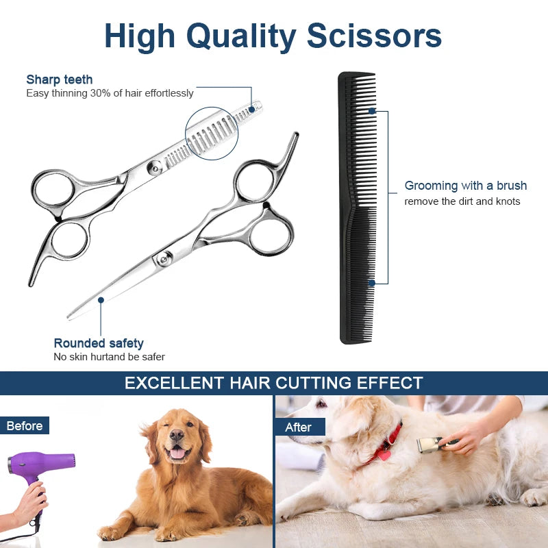 A dog is being groomed with a brush after using a high quality scissor tool.
