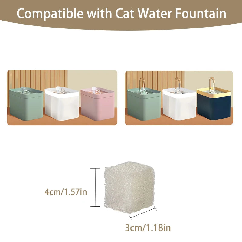 Set of activated carbon replacement filters for cat water fountains in various colors and sizes.
