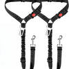 Black adjustable dog car seat belt with elastic bungee buffer