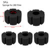 Five black sponges designed for a 280 filter, shown in various views.