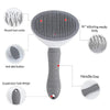 A gray pet hair removal brush with a round head, anti-skid button, and suspension hole design.