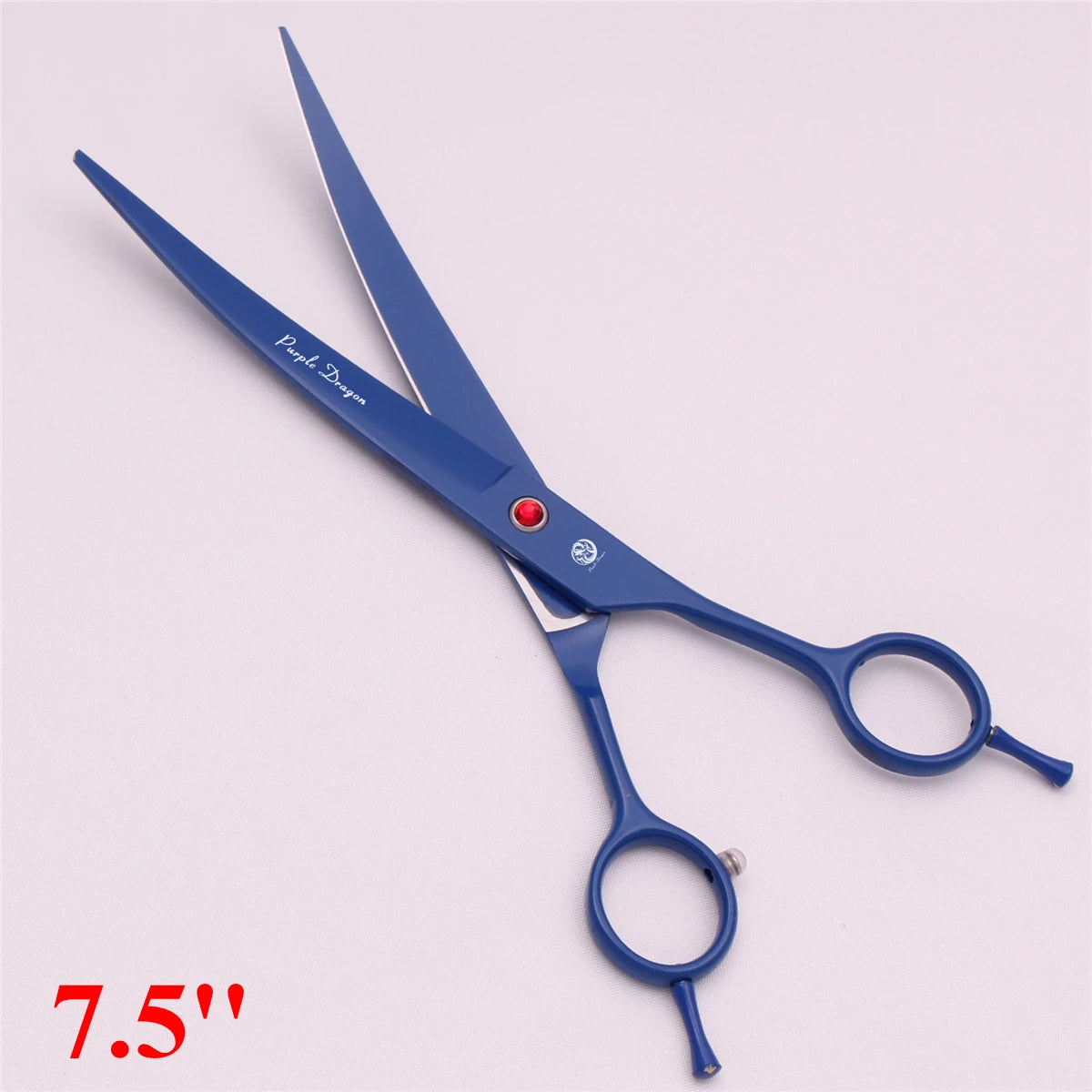 Ein Paar blaue professionelle Edelstahl-Pflegeschere mit silbernen Griffen und Klingen.