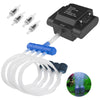 A black aquarium air pump with a 30W motor, tubing, and accessories for water circulation.