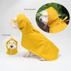A bright yellow waterproof pet raincoat for dogs shown on a dog and in an inset circle.