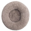 A round, fluffy, light gray pet bed for dogs and cats.