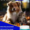 Ein flauschiger Hund und eine Kätzchen sind neben einem Paket sanfter hypoallergener Augenputzwipes für Haustiere abgebildet.