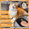 A cat is shown using pet hair collection gloves for cleaning and grooming.