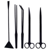 A set of stainless steel aquarium plant trimming tools, including various types of plant trimming scissors and tools.