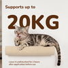 A tabby cat is resting on a beige wall-mounted scratching board, with text indicating it supports up to 20KG.