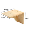 A wooden wall-mounted cat climbing shelf and hammock with dimensions 23.5cm by 19.5cm.