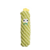 A fluffy, green catnip cactus toy with a yellow top and a white face detail.