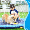 A dog is playing in a blue inflatable splash pad with water spraying, recommended by Peteast.
