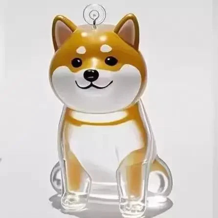 A transparent keychain featuring a cute fox-like dog head and body in golden yellow and white colors.