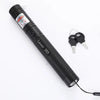 A black laser pointer with a green beam, featuring the text Laser 303 and a keyring attachment.