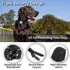 Close-up view of a black tactical dog GPS collar featuring a reinforced zinc alloy buckle, secure velcro closure, and high-vi