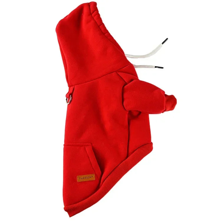 Sudadera para perros de forro polar roja brillante para razas pequeñas a medianas, mostrada plana.