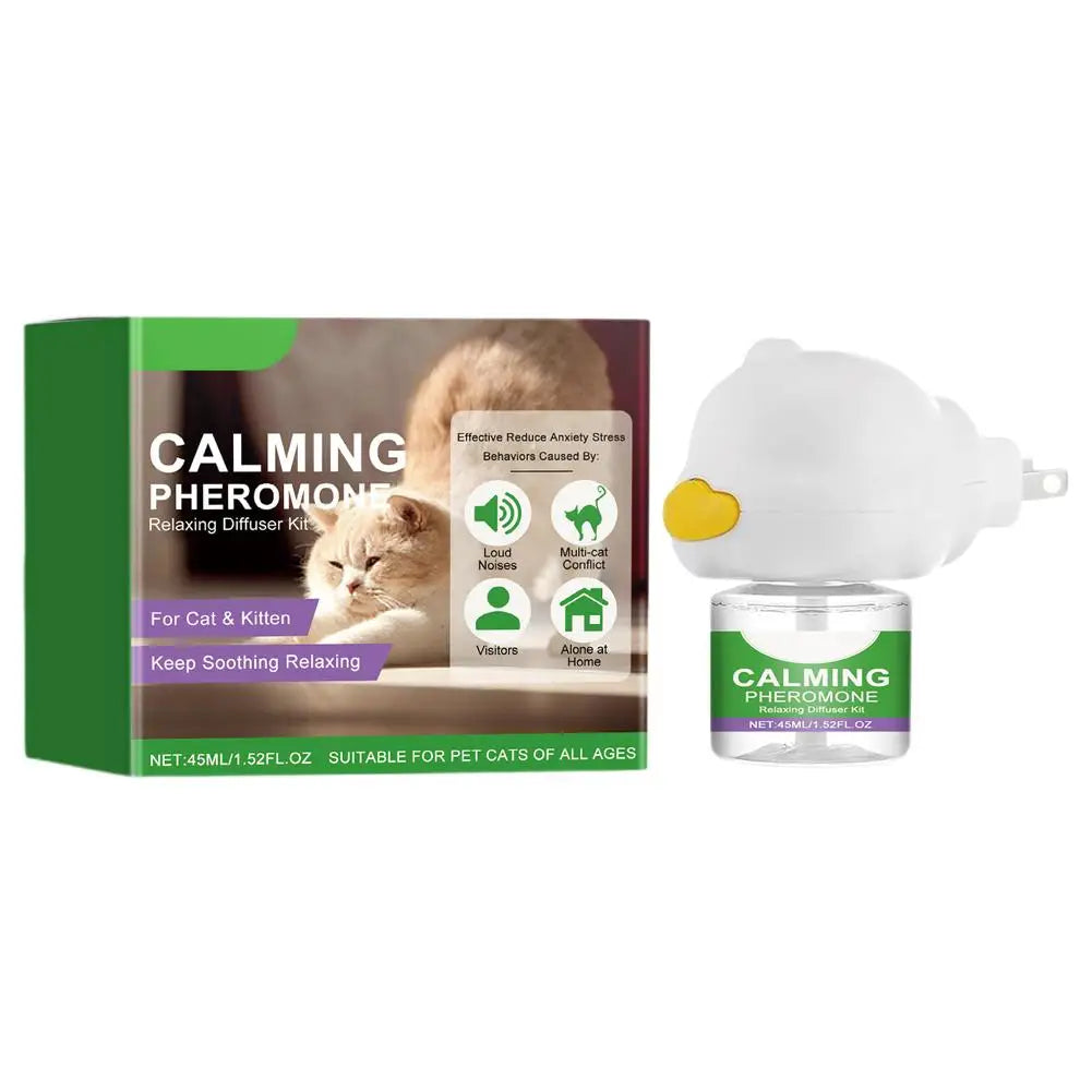 A green box of Calming Pheromone diffuser for pets with a white diffuser device.