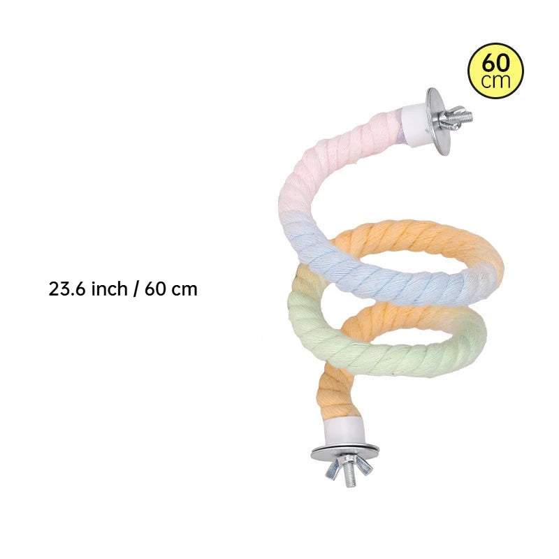 Bfarbige Farbverlauf-Kletterseile für Vögel, zeigen verschiedene Pastellfarben und eine Messung von 60 cm