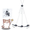 A funny hanging cat toy with a retractable stick is shown, featuring a cat figure and a white stick.