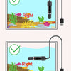 A diagram showing a USB mini aquarium heater with a cord, demonstrating correct and incorrect placement for maintaining water