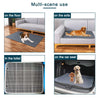 Reusable washable pet training mat shown in various uses: on the floor, on the sofa, in the toilet, and on a car seat.