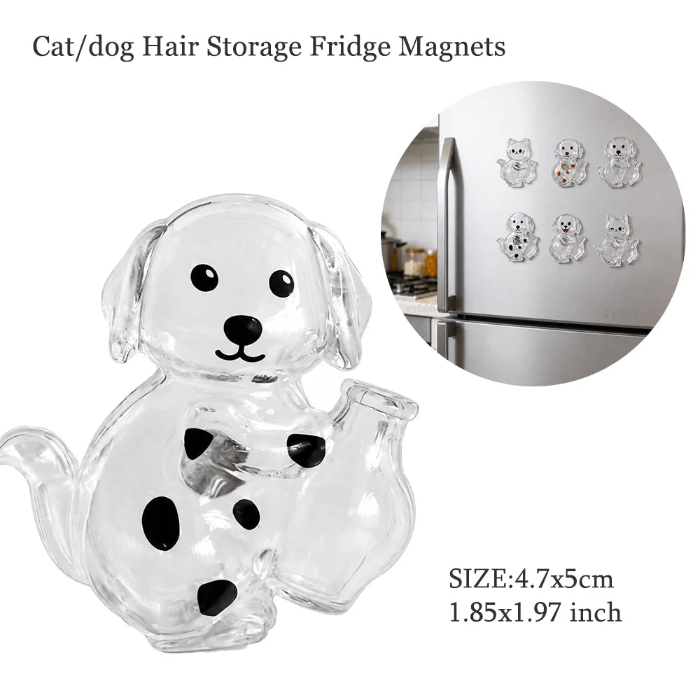 Figurine ronde et claire pour aimant, destinée à conserver les poils de chat ou de chien au réfrigérateur.