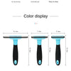 A set of three detachable pet hair grooming combs in black and light blue for cats and dogs.