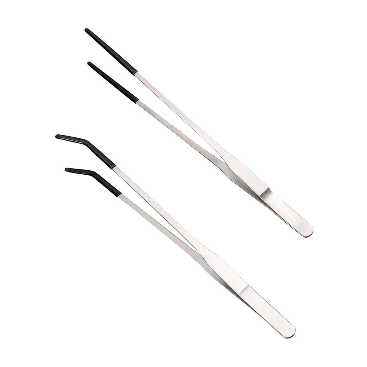 Pair of stainless steel reptile feeding tongs with rubber tips