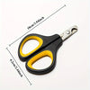 A pair of black and yellow ergonomic pet nail clippers with silver handles shown against a white background.