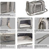 A gray breathable mesh pet carrier backpack with zippered openings and padded features.