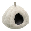A fluffy white plush hanging nest designed for small pets.